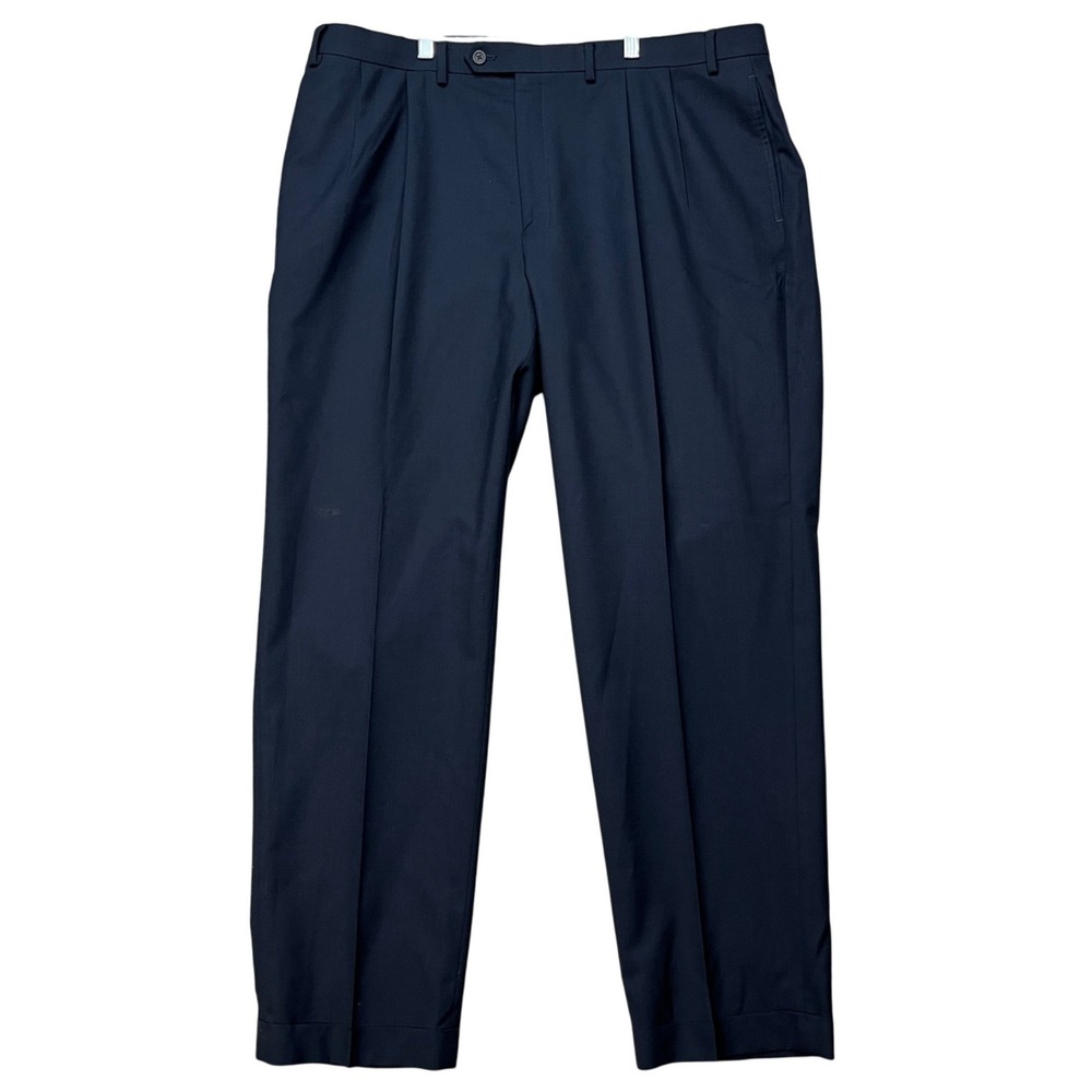 Lauren Ralph Lauren Pants Mens 42x32 Navy Blue Wool Pleated Cuffed Total Comfort